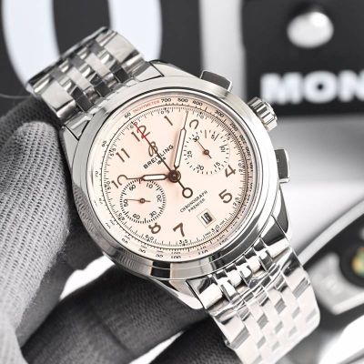 Breitling Premier 316L Steel 42mm B01 Movement Pink/Red Face 28800/h Watch